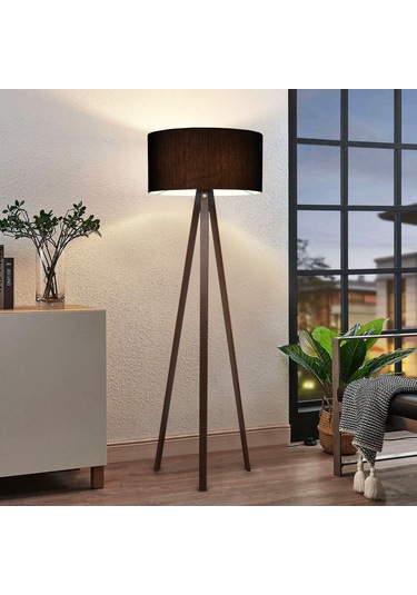 Homing Kumaş Silindir Üç Ayak Lambader Siyah