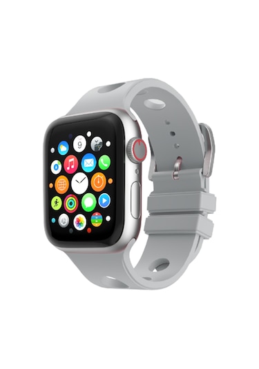 Apple Watch 44mm Delikli Tasarım Krd-147 Silikon Kordon Alpin Stil Siyah Kırmızı Mavi Naturel Gri Mor