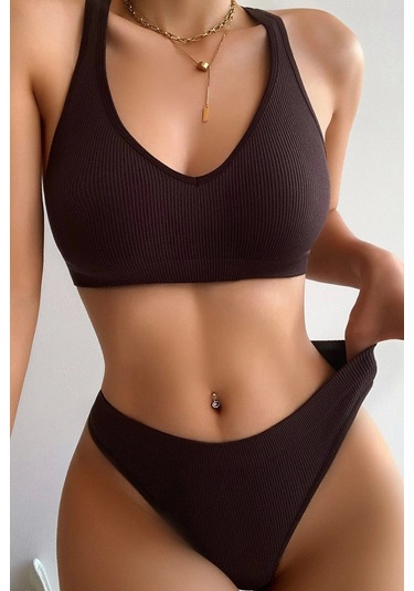 Kadın Kahverengi Desteksiz Seamless Tangalı İç Çamaşır Takımı Çok Renkli