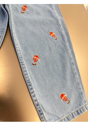 Magu Unisex Çocuk Pamuklu Balon Nakışlı Oversize Kot Pantolon Mavi