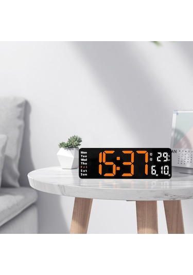 Suntek Modern Takvim Göstergeli Ayarlanabilir Parlaklık Dijital Duvar Saati Turuncu
