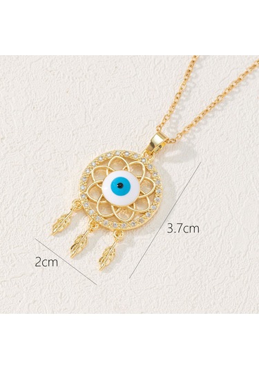 Takı: Titanyum Çelik Köprücük Kimi Zinciri, Renkli Zirkon Taşlı Göz Pandantif, Şeytan Gözü Kolye Beyaz - Rose Gold