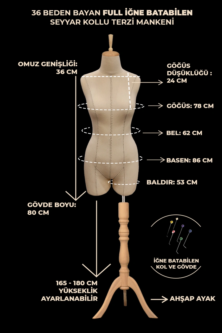 36 Beden Yüksek Kalite Özel Punto Dikişli Iğne Batabilen Pantolon Giyebilen Terzi Mankeni Pop-01 9051