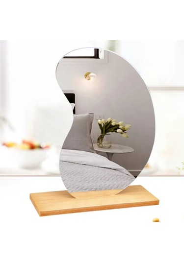 Gaman Ahşap Standlı Masaüstü Asimetrik Makyaj Aynası
