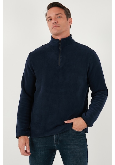 Buratti Slim Fit Yarım Fermuarlı Dik Yaka Erkek Polar 5906003 Lacivert