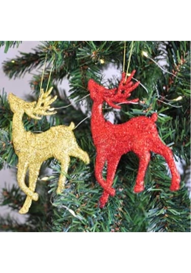 Yılbaşı Ağaç Süsü Simli Geyik 2 Li 13 Cm