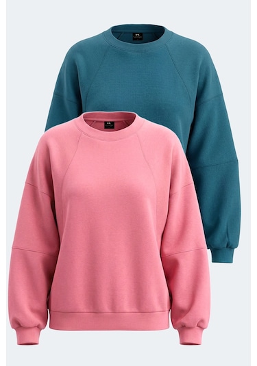 Slazenger Vıa 2 Li Set Kadın Sweatshırt Petrol - Gül