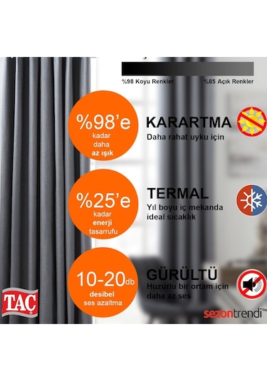 Perdecix Blackout Karartma Fon Perde 9 Renk Pilesiz - Curtain