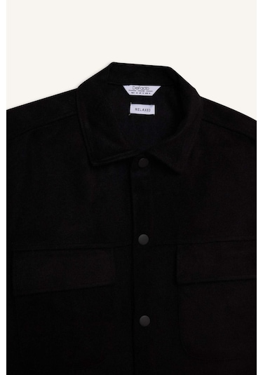 DeFacto Relax Fit Oduncu Basic Düz Uzun Kollu Gömlek Ceket A6876AX24AUBK81 Siyah