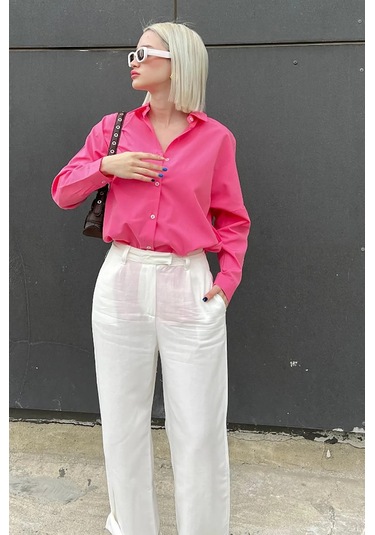 Madmext Mad Girls Fuşya Oversize Gömlek Mg1369 Fuşya