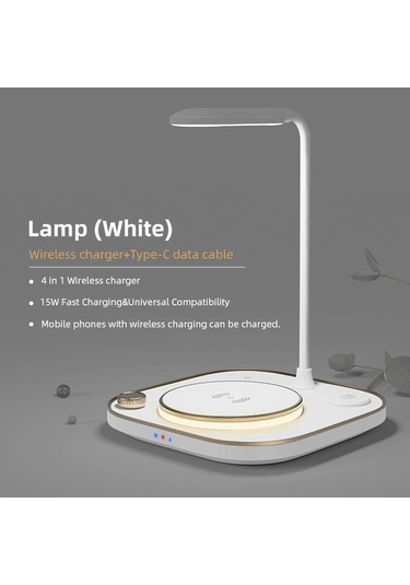 15w Kablosuz 4'ü 1 Arada Led Lambalı Kablosuz Şarj Ünitesi-gri