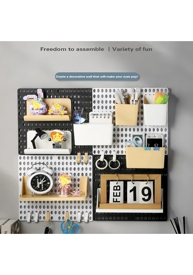 Topshop1 11 Parça Beyaz Taban Plakası Ve Sarı Aksesuar Seti Masaüstü Delikli Zımba Tahtası Depolama Rafı Öğrenci Yurdu İçin Duvara Monte Edilebilir