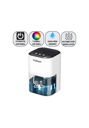 Coofbe 2000ml Işıklı Banyo Mutfak Dolap Nem Alma Cihazı Mantar Rutubet Nem Küf Önleyici Dehumidifer Beyaz