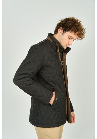 Daynax Erkek Dik Yaka Fermuar Ve Çıtçıt Kapamalı Kapitone Kaban 1000 Koyu Yeşil Koyu Yeşil