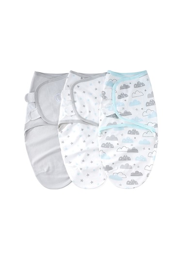 Neevoyu Yeni Doğan Bebek Kumaş Sarık Battaniyesi - 3'lü Paket Yumuşak Pamuklu, Nem Geçirgen, Yıkama Uygun Bulut Desenli 70x58 Cm Çok Renkli