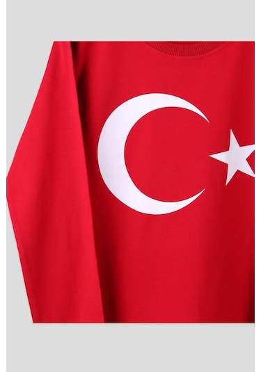 Erkek Çocuk Türk Bayraklı Uzun Kollu Tişört Kırmızı (5-10 Yaş)