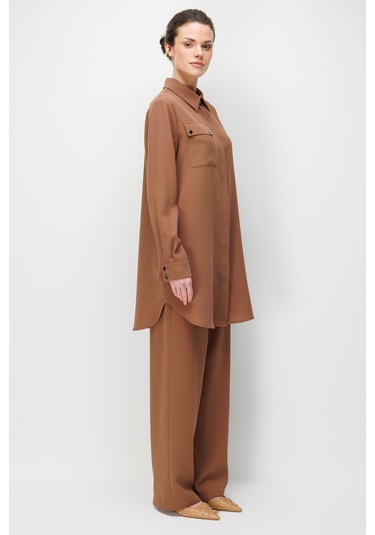 Esswaap Cep Detaylı Pantolonlu Takım Camel Camel