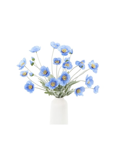 Yapay Çiçek Gelincik Çiçeği Mavi Açık Renk 3 Çiçek 1 Tomurcuk 59cm Mavi