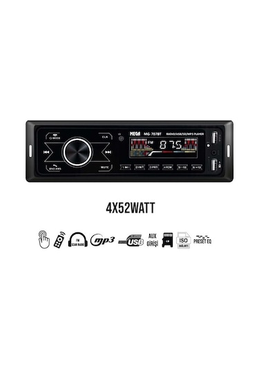 Mega Oto Teyp 4X52W Bt/Usb/Sd/Fm/Aux Dokunmatik Mg-707Bt N11.419