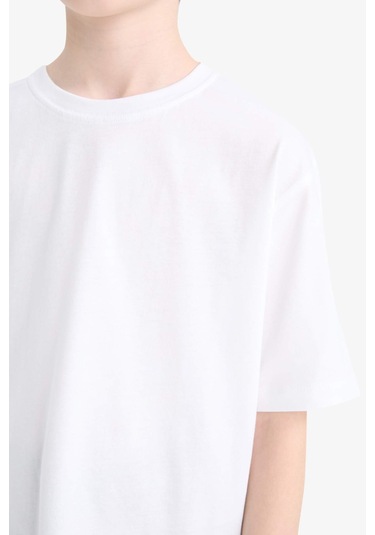 Defacto Erkek Çocuk Bisiklet Yaka Basic Düz Kısa Kollu Tişört K1687a625auwt32 Beyaz