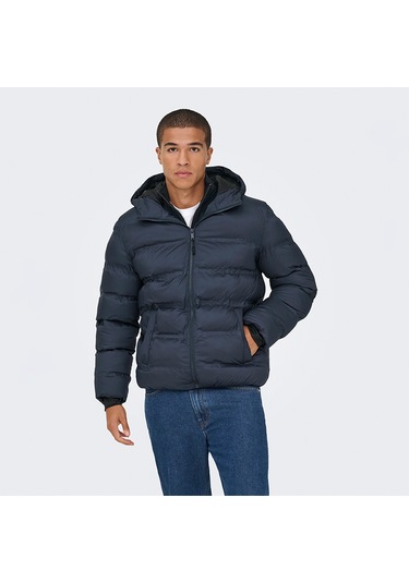 Only&sons Union Seamless Life Puffer Erkek Lacivert Kapüşonlu Mont Lacivert