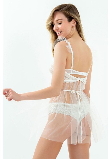 Magic Form 7216 Balenli Sütyenli Tüllü Gecelik-ekru Ekru