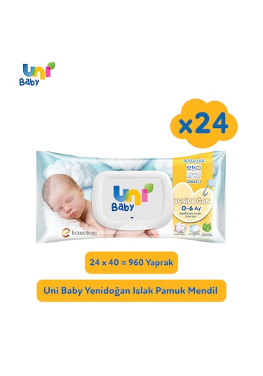Uni Baby Yenidoğan Islak Havlu Mendil 24 x 40'lı