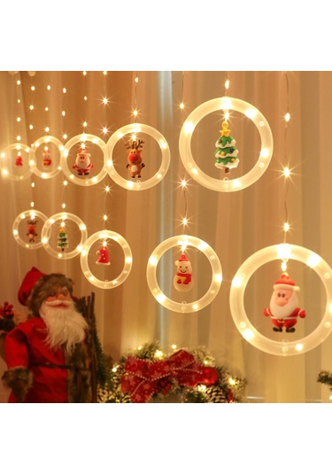 Shineyee Noel Santa Elma Kırmızı Led Perde Işıklı Süsü 3m Usb Sabit Aydınlatma Pencere Duvar Dekorasyonu