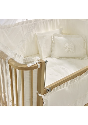 Meltem Kids Bambino Sallanır Ahşap Anne Yanı Beşik 70x110 cm (naturel-ekru) Ekru