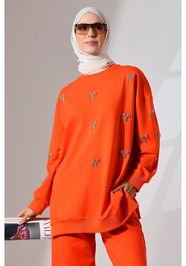 Kadın Turuncu Mevsimlik Penye Alt Üst Spor Ve Rahat Tesettür Takım Turuncu