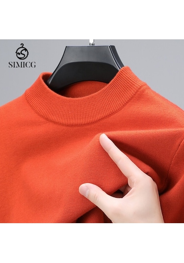 Kışın Yeni Yarım Balıkçı Yaka Sıcak Günlük Düz Renk Erkek Kazağı Turuncu