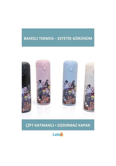 Naruto Temalı Paslanmaz Çelik Çift Katmanlı Isı Yalıtımlı Anime Baskılı Termos Çok Renkli