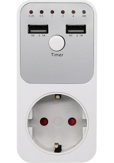 Yaleker Akıllı Zaman Kontrolü Çevirici Prizi, 2 Usb 5v/2.1a Çıkışı, 16a/3680w Yük Kapasitesi, Avrupa Standartı Eu