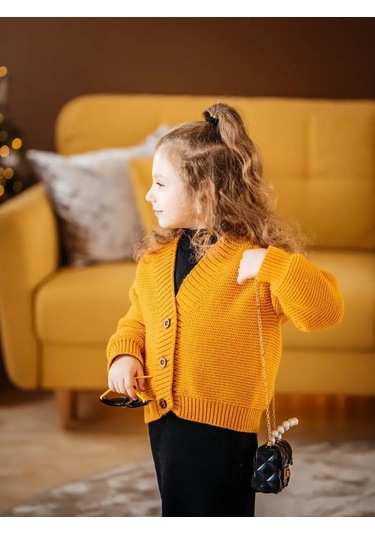 Aishah Kids Bebek Kızlar İçin Sıcak Örgü Hırka 137624164 Hardal Rengi