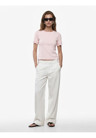 Koton Slim Fit Kısa Kollu Bisiklet Yaka Basic Tişört Pembe 6sak50400ek Gül