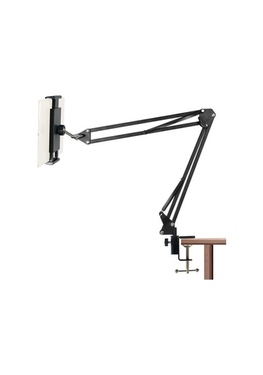 Qingmipy Siyah Çok Fonksiyonlu Klemli Kollu Telefon/tablet Tutucu - 4-12.9 İnç Uyumlu - Çalışma/izleme/canlı Yayın İçin Elden Kurtarır - Masa/ Yatak/ Dolap Uygun