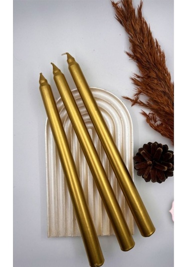 Denic 2 li Metalik Gold Şamdan Mum  Konik Mum