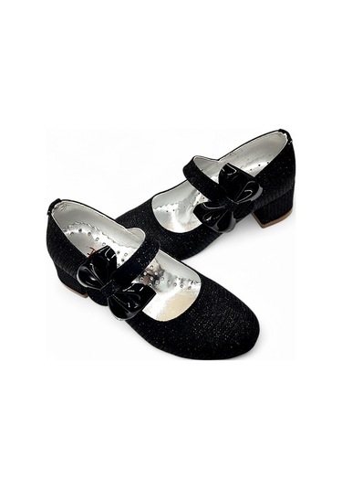 Beebron Ortopedik Topuklu Abiye Kız Çocuk Ayakkabı Shining Series Abiayk2401 Simli Siyah Siyah - Simli