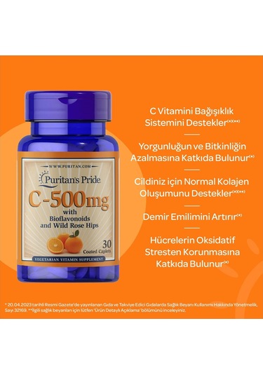 Puritan's Pride Vitamin C-500 Mg With Bioflavonoids And Rose Hips 30 Tablet