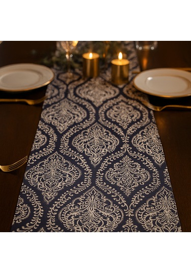 Zarif Desenli Gri Duck Kumaşmasa Runner I - Lüks Dokulu Sofra Aksesuarı 40x140 Cm Gri