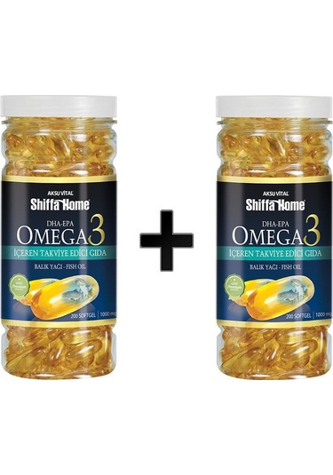 Aksu Vital Shiffa Home Omega 3 Balık Yağı 1000 MG 200 Softgel Kapsül 2 Adet