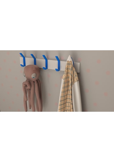 Hepsi3boyutlu Modern Duvar Kapı Askılık - 5 Adet Mavi Askılık Mavi