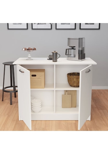 Umg Mobilya Patentli 120lik Benzila Ada Mutfak, Mutfak Adası, Çok Amaçlı Dolap, Mutfak Masası Beyaz