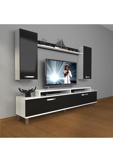 Decoraktiv Ekoflex 7 Slm Krom Ayaklı Tv Ünitesi Tv Sehpası Beyaz - Siyah