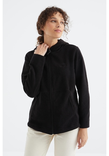 Tommy Life Siyah Kapüşonlu Fermuarlı Rahat Form Kadın Polar Sweatshirt - 97233 Siyah