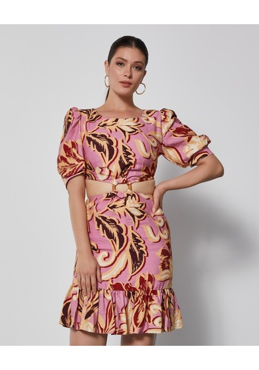 Desenli Kadın Mini Elbise - Pencere Detaylı - Modern Ve Şık - Günlük Ve Özel Günler İçin Elbise Pembe
