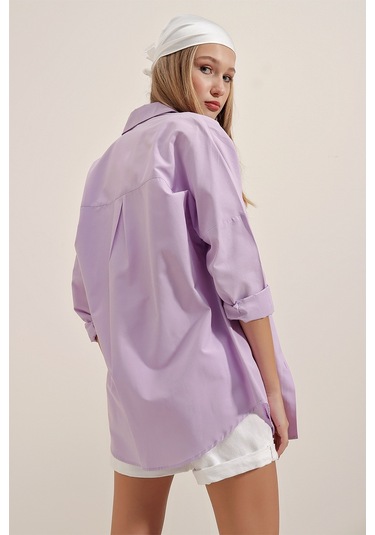 Bigdart 3900 Oversize Uzun Basic Gömlek - Lila 001