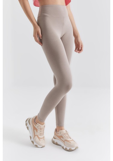 Tommy Life Koyu Bej Yüksek Bel Toparlayıcı Slim Fit Dar Paça Kadın Tayt - 94011 Koyu Bej