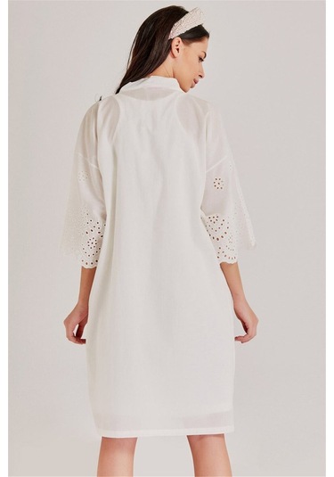 Magic Form 30108 Kadın Ekru Brodeli Lohusa Sabahlık Gecelik Takım