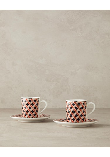Modern Cube Bone Porselen 4 Parça 2 Kişilik Kahve Fincan Takımı T